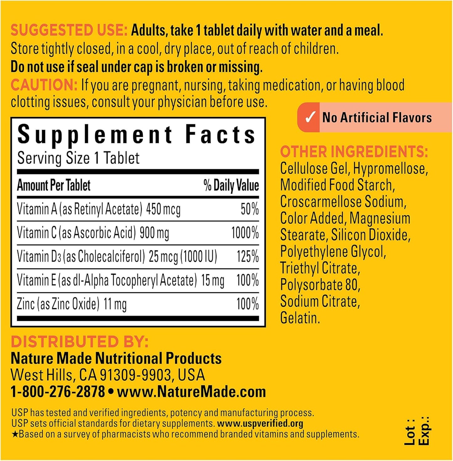 Nature Made Super C, Vitamin C and Zinc with Vitamin D3, Dietary Supplement for Immune Support, 60 Tablets, 60 Day Supply