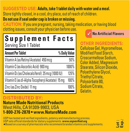 Nature Made Super C, Vitamin C and Zinc with Vitamin D3, Dietary Supplement for Immune Support, 60 Tablets, 60 Day Supply