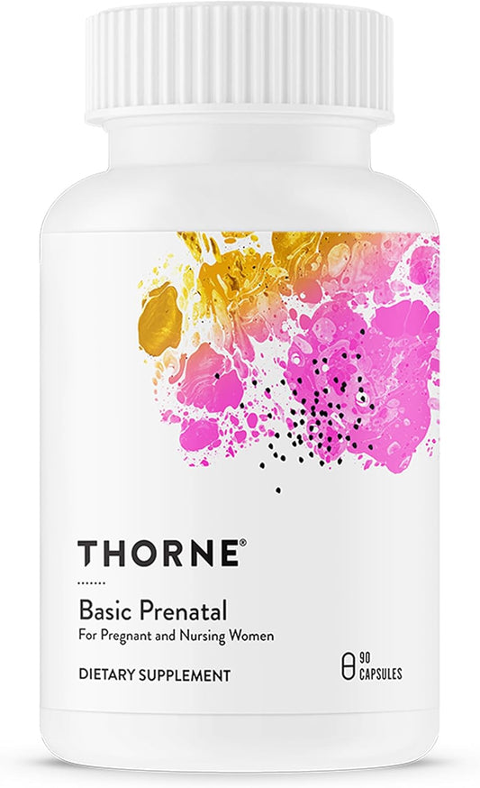 THORNE - Basic Prenatal - Well-Researched Folate Multi for Pregnant and Nursing Women Includes 18 Vitamins and Minerals, plus Choline - Gluten, Dairy & Soy-Free - 90 Capsules - 30 Servings