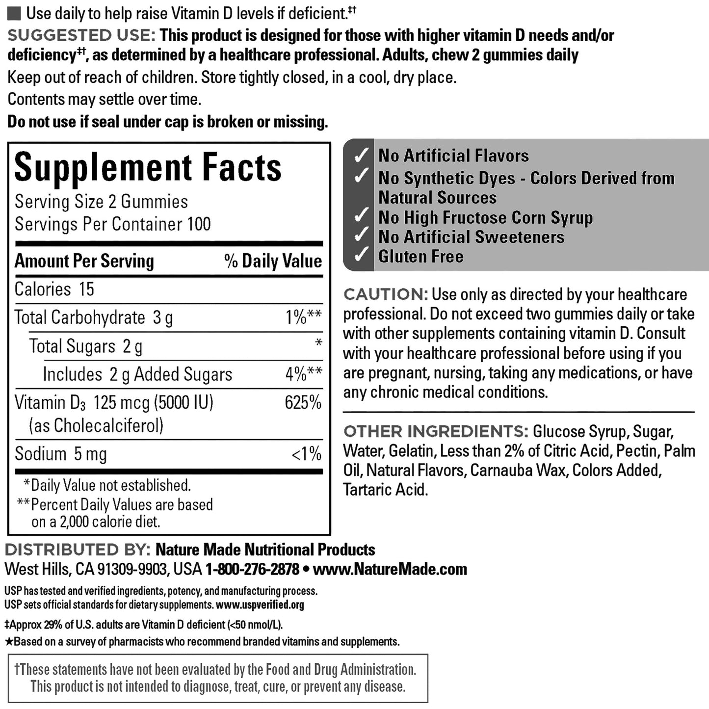 Nature Made Extra Strength Vitamin D3 125 Mcg, 200 Gummies