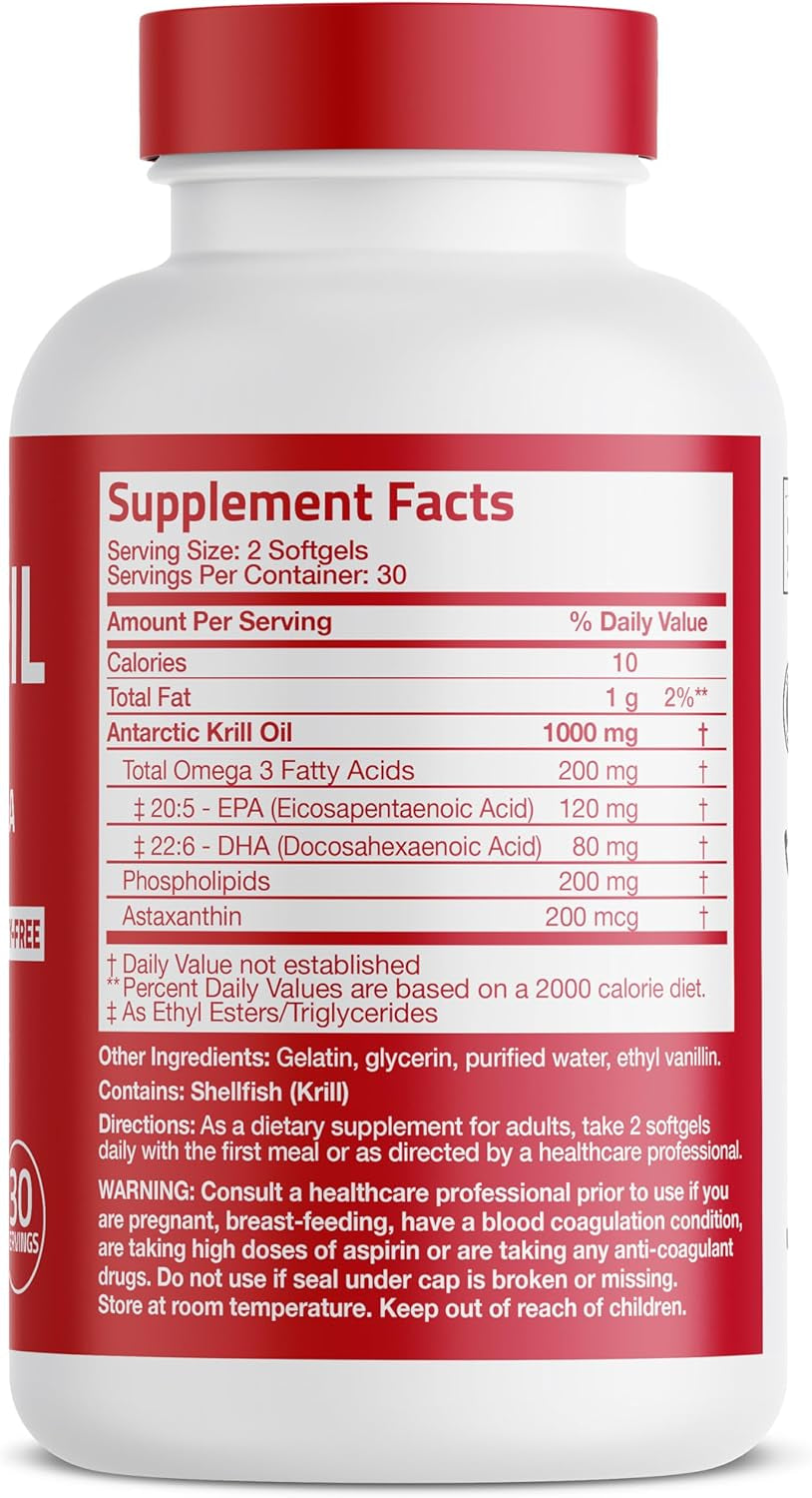 Bronson Antarctic Krill Oil 1000 Mg with Omega-3S EPA, DHA, Astaxanthin and Phospholipids 60 Softgels