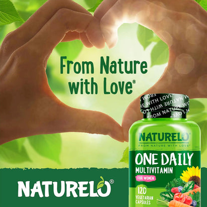 NATURELO One Daily Multivitamin for Women W/Vitamin B12, 120 Ct, Energy Support, Whole Food Daily Women Multivitamin Supplement, Nourish Hair/Skin/Nail, Non-Gmo, No Soy, Gluten Free, 4 Month Supply