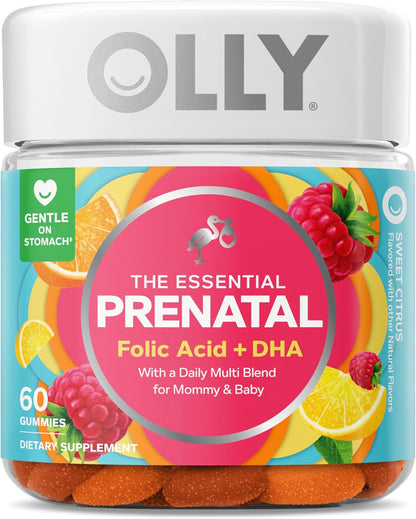 OLLY Prenatal Multivitamin Gummy, Supports Healthy Growth and Brain Development, Folic Acid, Vitamin D, Omega 3 DHA, Chewable Supplement, Citrus Berry Flavor, 30 Day Supply - 60 Count