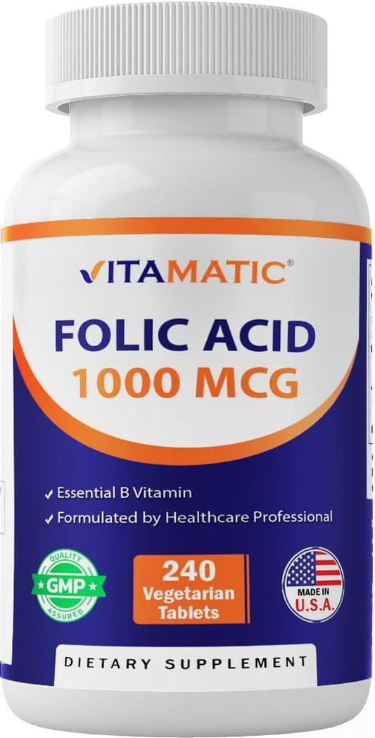Folic Acid 1000 Mcg (1 Mg) - Vegetarian Tablets - 1667 Mcg DFE - Vitamin B9 (240 Count (Pack of 1))