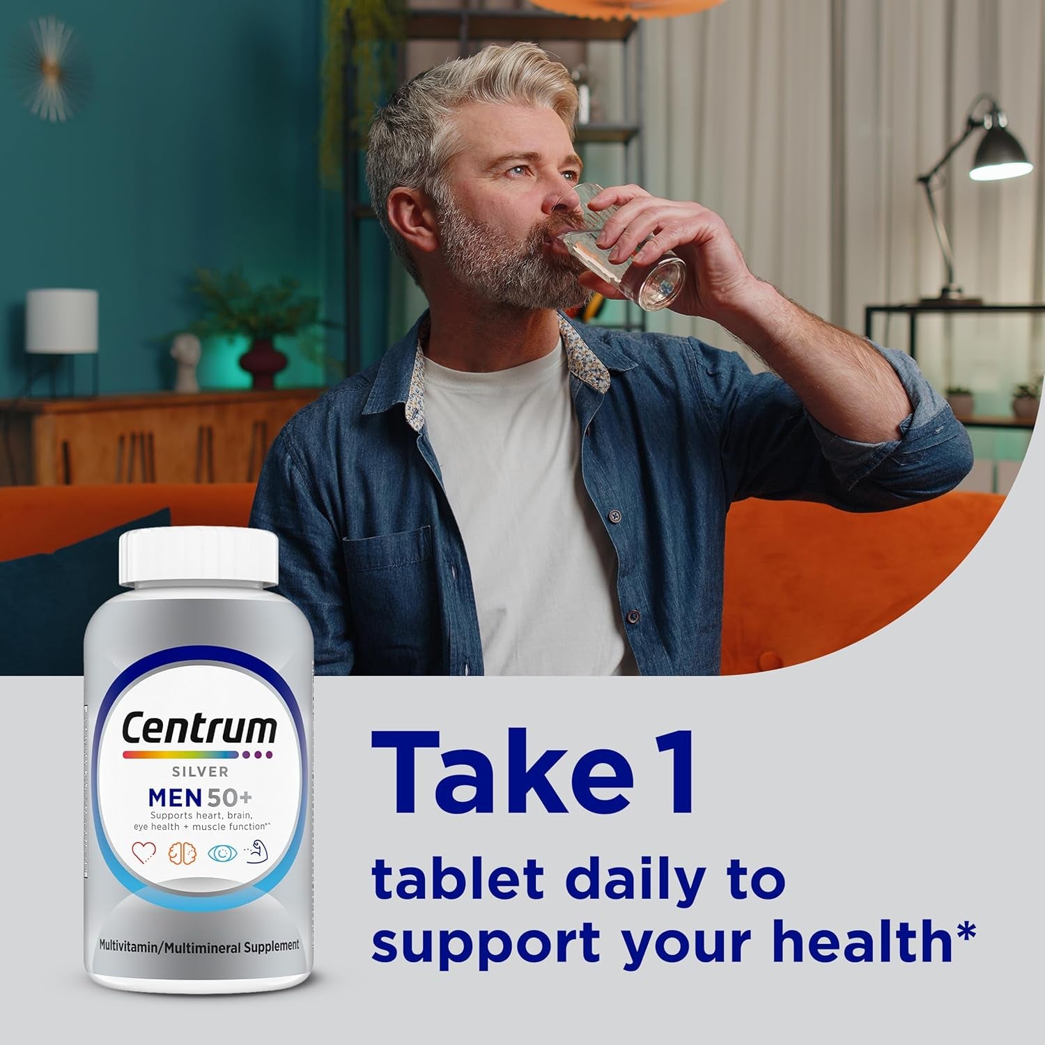 Centrum Silver Men'S 50+ Multivitamin with Vitamin D3, B-Vitamins, Zinc for Memory and Cognition - 200 Tablets