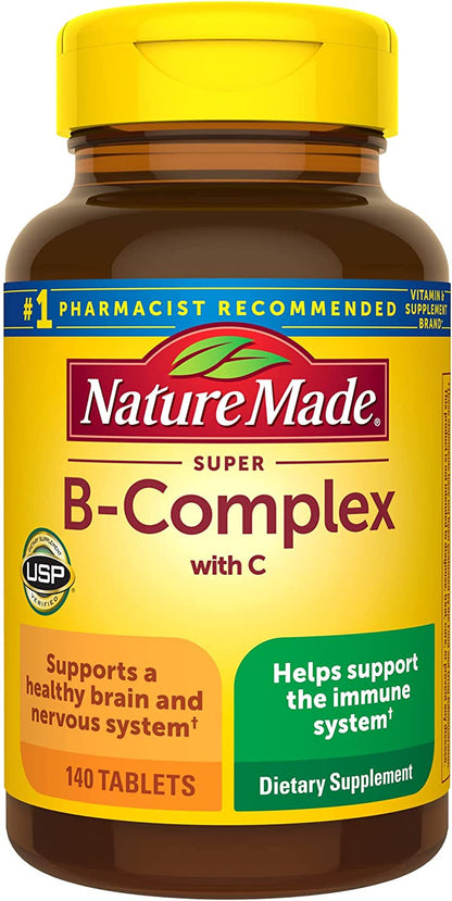 Nature Made Super B Complex with Vitamin C & Folic Acid, B Complex Vitamins for Women and Men, Dietary Supplement for Immune Support, 140 Tablets, 140 Day Supply