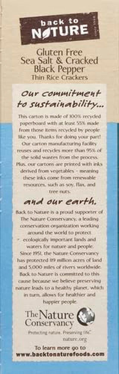 Back to Nature Gluten Free Crackers, Sea Salt & Cracked Black Pepper Rice Thins - Dairy Free, Non-Gmo, Made with Whole Grain Brown Rice Flour, Delicious & Quality Snacks, 4 Ounce​