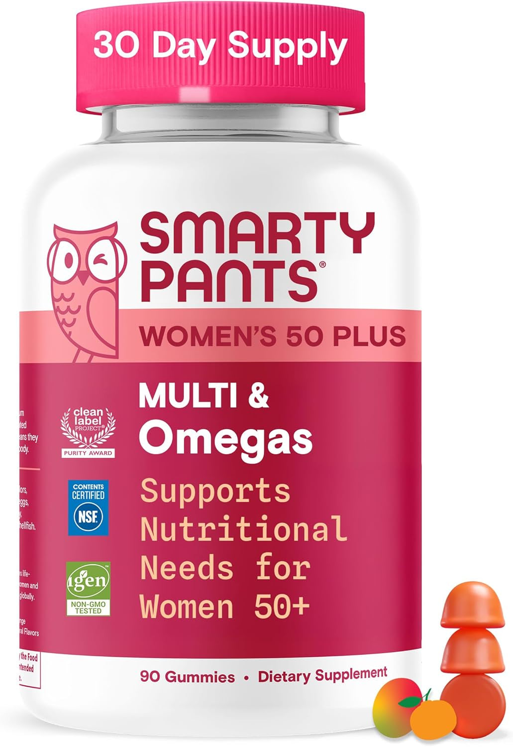 Smartypants Multivitamin Gummy for Women 50 and over - Improved Formula: Omega 3 (DHA/EPA), Methylfolate, Coq10, Vitamin D3, C, Vitamin B12, B6, A, K, Biotin, Gluten Free, 90 Count (30 Day Supply)