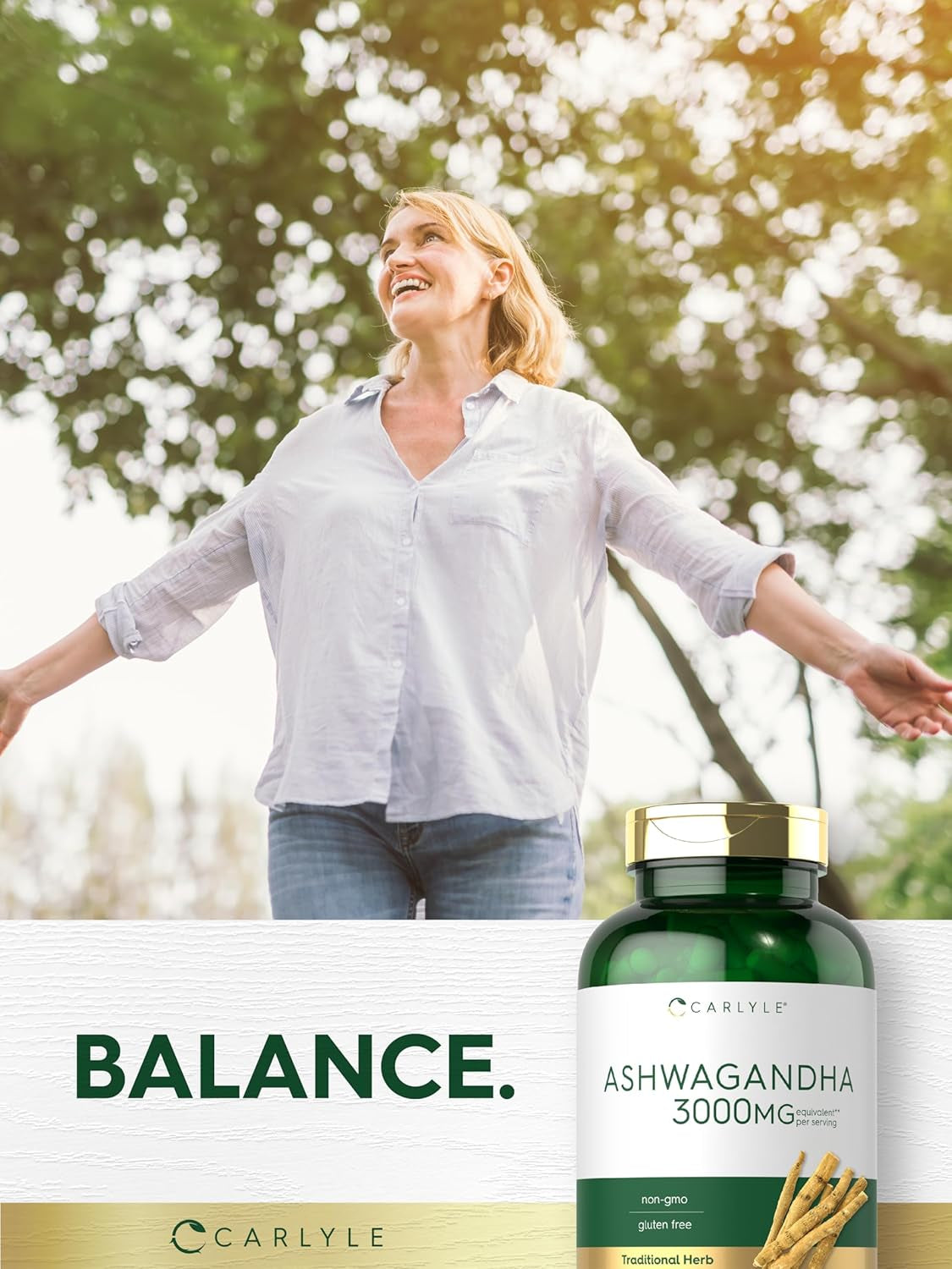 Carlyle Ashwagandha Supplement for Women and Men | 3000Mg | 300 Capsules | Herb Root Extract with Black Pepper | Non-Gmo and Gluten Free