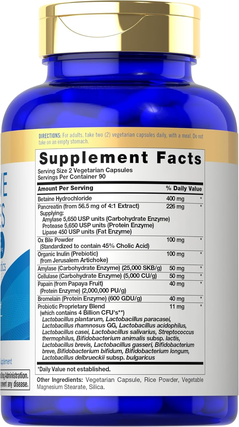 Carlyle Digestive Enzymes | with Probiotics & Prebiotics | 180 Capsules | Non-Gmo and Gluten Free Supplement for Men & Women