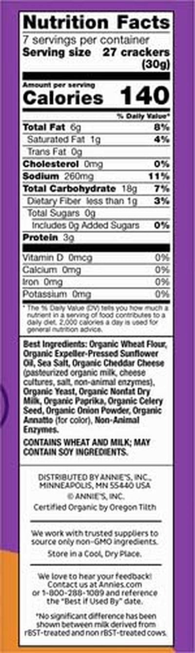 Annie'S Organic Cheddar Squares, Baked Cracker Snacks, 7.5 Oz