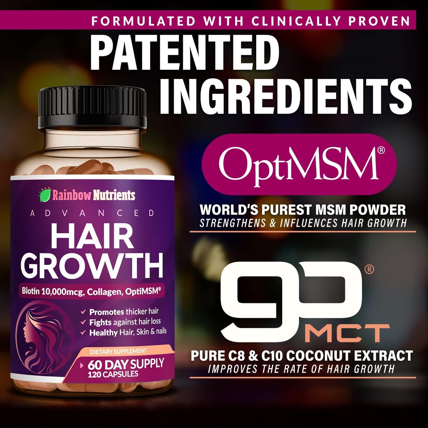 Hair Growth Vitamins for Women | Biotin 10,000Mcg, Collagen, Patented Optimsm®, Gomct®, Saw Palmetto | Naturally Regrow Stronger & Healthier Hair, Skin and Nails | Stops Hair Loss | 60 Day Supply