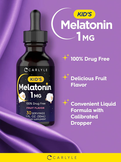 Carlyle Kids Melatonin Liquid | 1 Fl Oz | Two Pack | Fruit Flavor | Drug Free Childrens Supplement