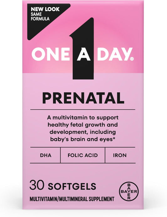 One a Day Prenatal Vitamins- Folic Acid, Iron, Omega- 3 (DHA), Pregnancy Vitamins for Women, Prenatal Multivitamin for Mom and Baby Support, Pregnancy Must Haves 30 Ct (Packaging May Vary)