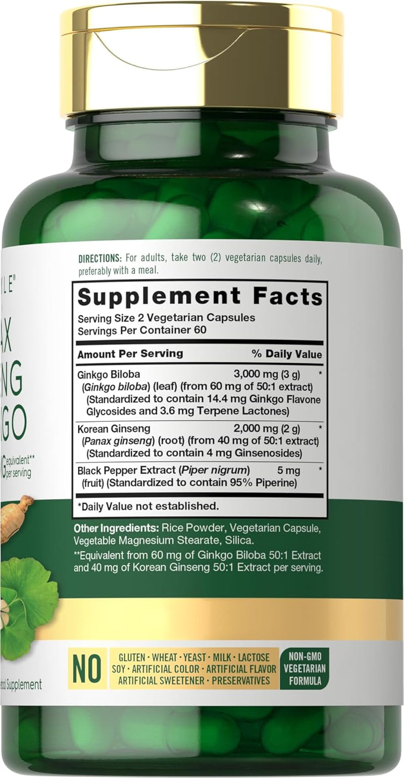 Carlyle Panax Ginseng & Ginkgo 5000Mg | 120 Vegetarian Capsules | Non-Gmo & Gluten Free Supplement