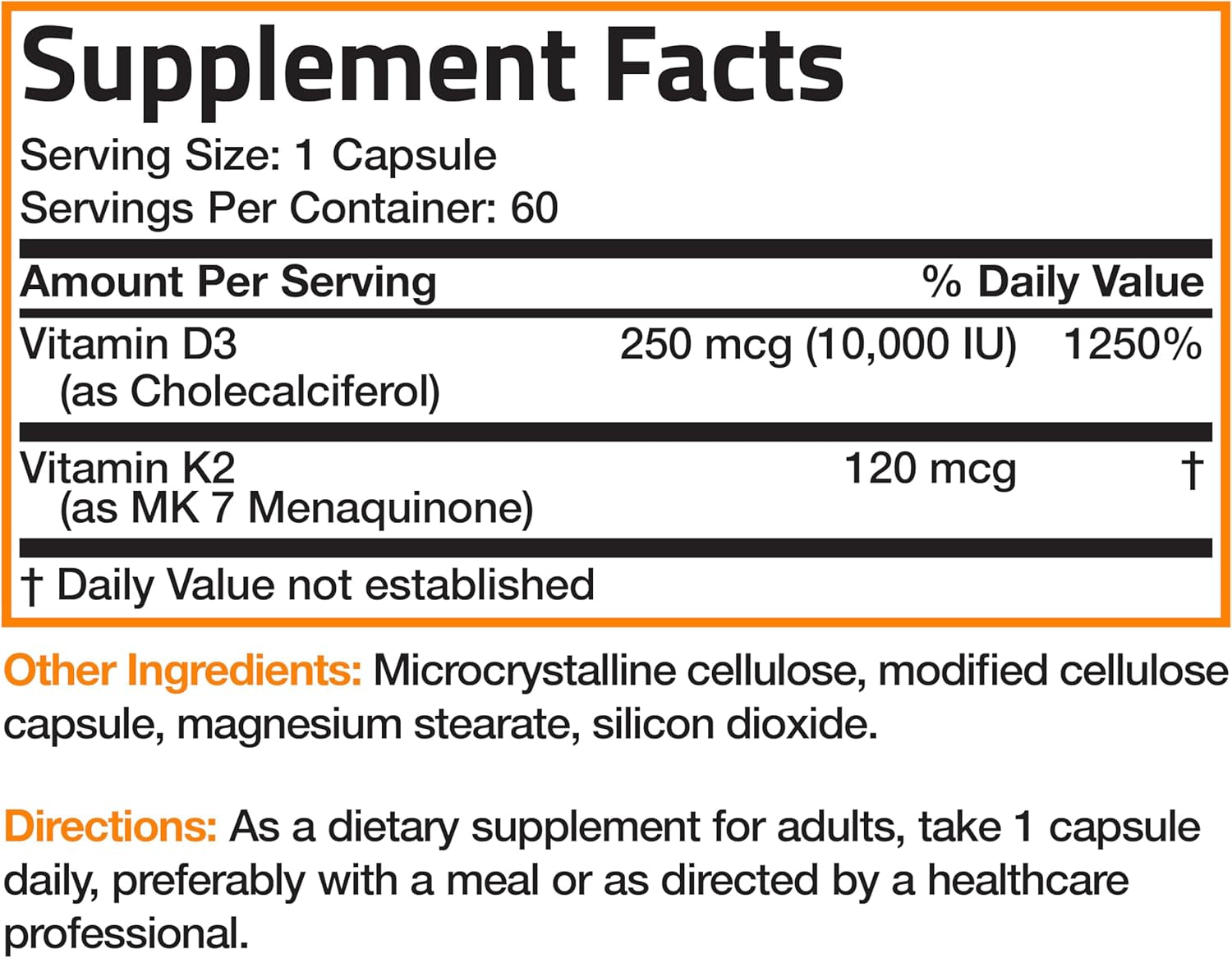 Bronson Vitamin K2 (MK7) with D3 Extra Strength Supplement Bone Health Non-Gmo Formula 10,000 IU & 120 Mcg MK-7 Easy to Swallow D K, 60 Capsules