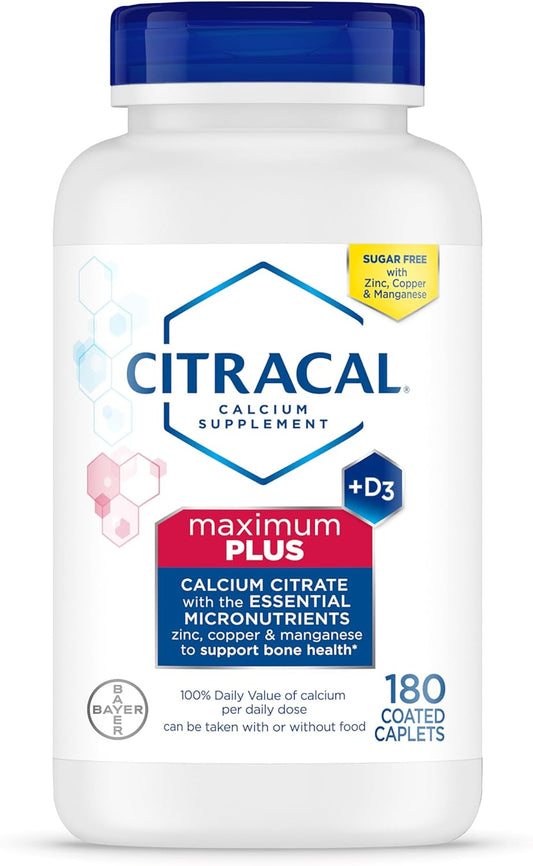 Citracal Maximum plus Calcium Supplement - Calcium Citrate with Vitamin D3, Zinc, & Essential Minerals for Bone Health Support, Ages 12+, 180 Count (Packaging May Vary)