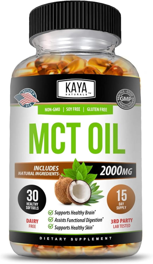 Naturals MCT Oil 2000Mg - Non-Gmo, Soy-Free, Gluten-Free - Brain, Digestive & Skin Health - 30 Softgels