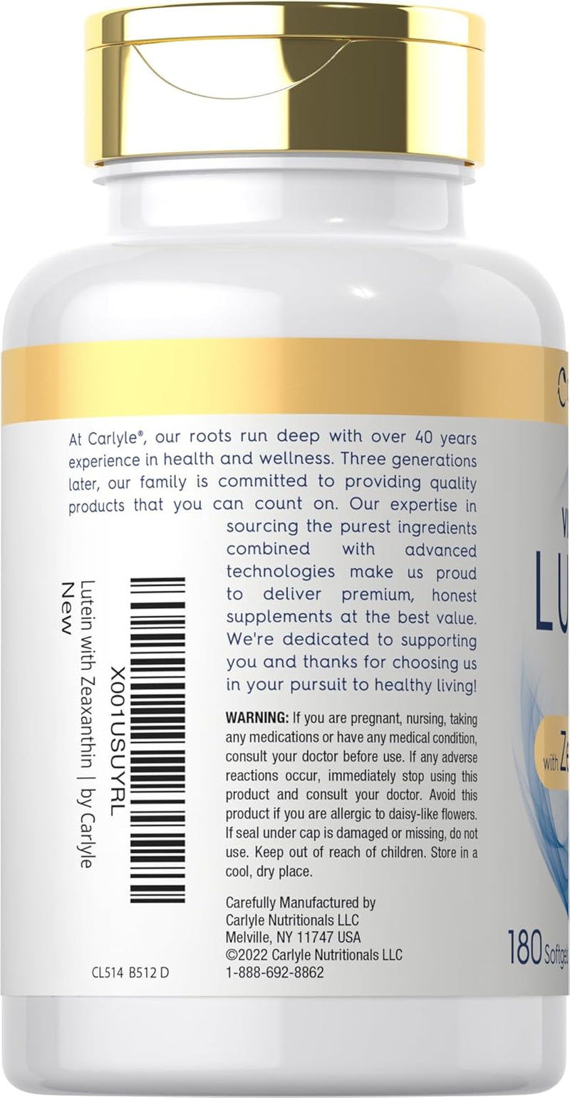 Carlyle Lutein and Zeaxanthin Supplement | 40Mg | 180 Softgels | Pills for Eyes | Eye Health Vitamins | Visi-Gold | Non-Gmo and Gluten Free