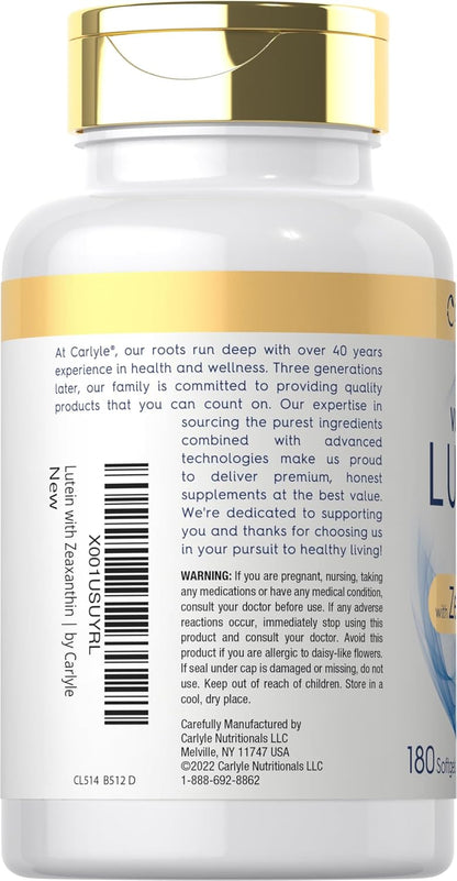 Carlyle Lutein and Zeaxanthin Supplement | 40Mg | 180 Softgels | Pills for Eyes | Eye Health Vitamins | Visi-Gold | Non-Gmo and Gluten Free