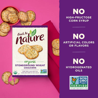 Back to Nature Organic Stoneground Wheat Crackers - Dairy Free, Non-Gmo, Made with Whole Grains & Flax Seed, Delicious & Quality Snacks, 6 Ounce​
