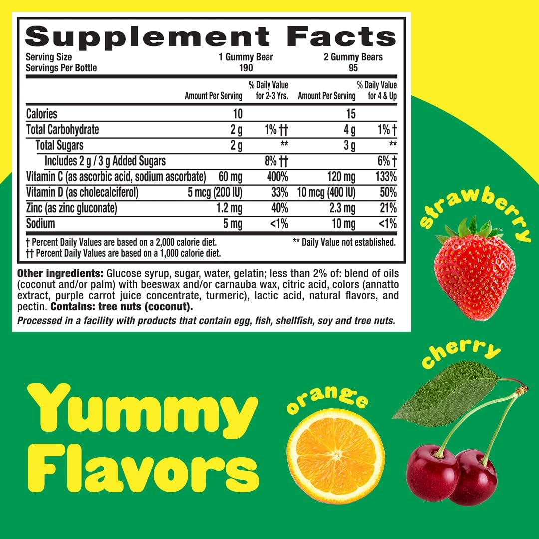 L’Il Critters Immune C Daily Gummy Supplement Vitamin for Kids, for Vitamin C, D and Zinc for Immune Support, Orange, Lemon, Strawberry and Cherry Flavors, 190 Gummies (Packaging May Vary)