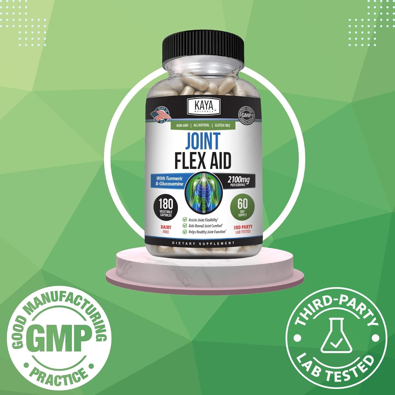 Naturals Flex Aid - Mobility Support Supplement for Men and Women - Turmeric Capsules with Glucosamine Sulfate, Boswellia Serrata and MSM - for Knee Support and Mobility Health - 180 Count