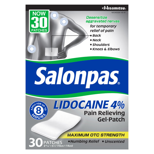 Salonpas LIDOCAINE 4% Pain Relieving Gel-Patch, 30 Patches