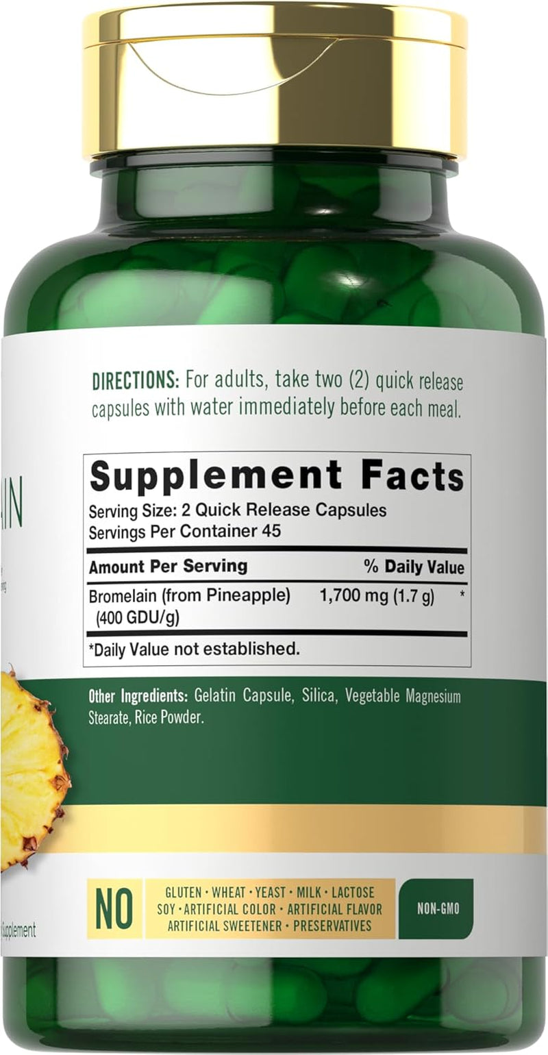 Carlyle Bromelain 1700 Mg | 90 Capsules | Pineapple Enzyme Supplement | Non-Gmo and Gluten Free