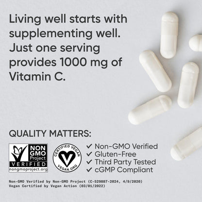Sports Research High  Vitamin C Supplement - Vegan Veggie Capsules for Antioxidant Activity & Immune Support - Non-Gmo Verified & Gluten Free - Ascorbic Acid Vitamin C 1000Mg, 240 Count