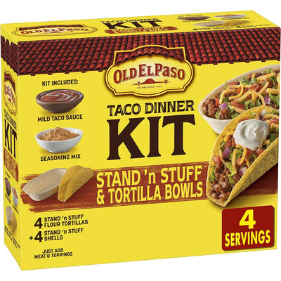 Old El Paso Stand 'N Stuff Shells and Tortilla Bowls, Hard & Soft Taco Dinner Kit, 9.4 Oz.