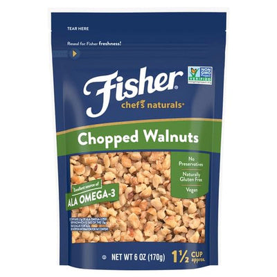 Fisher Chef'S Naturals Chopped Walnuts, 6 Ounces, California Grown Walnuts, Unsalted, Naturally Gluten Free, No Preservatives, Non-Gmo