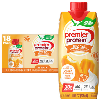 Premier 30G Protein plus Energy and Immune Support Shakes, Orange Cream Swirl, 11 Fl Oz, 18-Pack
