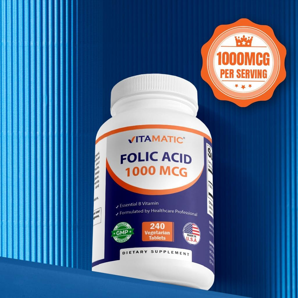 Folic Acid 1000 Mcg (1 Mg) - Vegetarian Tablets - 1667 Mcg DFE - Vitamin B9 (240 Count (Pack of 1))