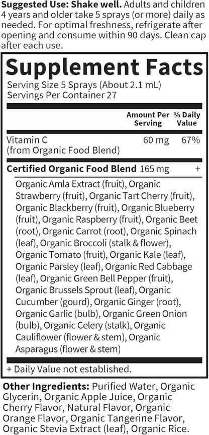 Garden of Life Organics Vitamin C Spray for Kids and Adults - Cherry Tangerine, Vitamin C Supplement, Antioxidant for Immune Support and Skin Health, 2 Fl Oz Liquid Drops