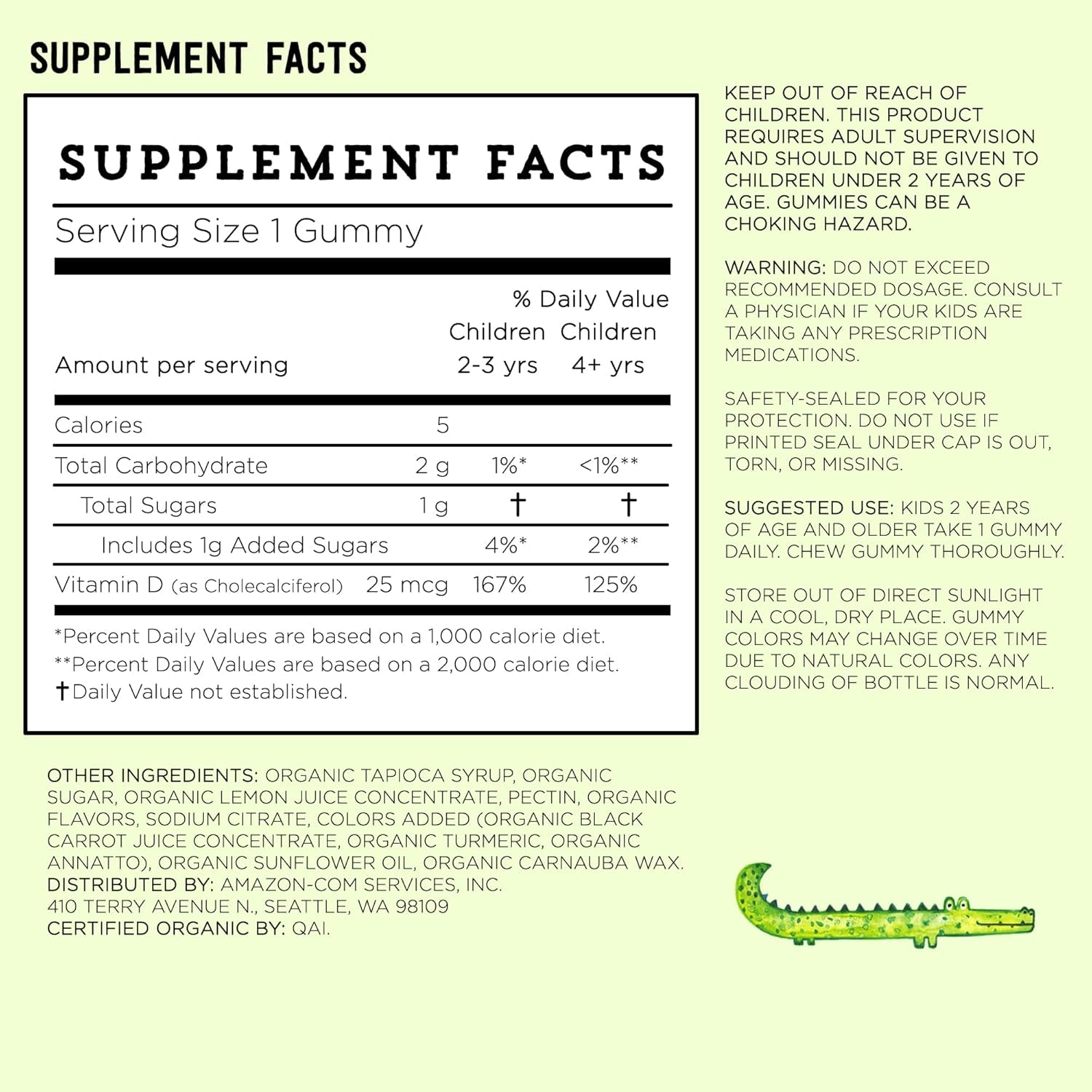 - Mama Bear Organic Kids Vitamin D3 25 Mcg (1000 IU) Gummies per Serving, Bone and Immune Health, Strawberry, 80 Count