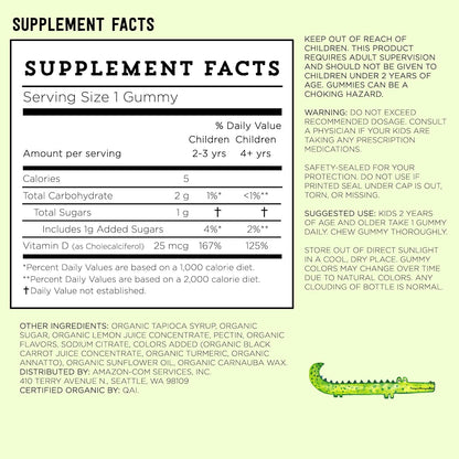 - Mama Bear Organic Kids Vitamin D3 25 Mcg (1000 IU) Gummies per Serving, Bone and Immune Health, Strawberry, 80 Count