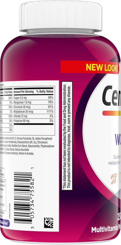 Centrum Multivitamin for Women, Multimineral Supplement with Iron, Vitamin D3, B Vitamins and Antioxidant Vitamins C and E, Gluten Free, Non-Gmo Ingredients - 250 Count