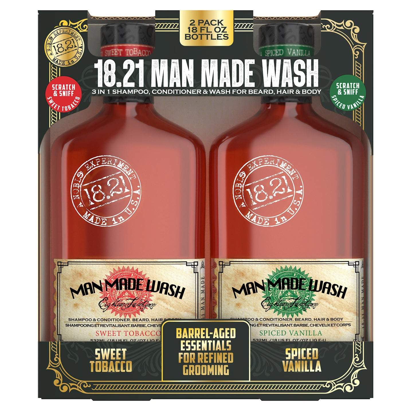18.21 Man Made Wash, 3-In-1 Shampoo, Conditioner & Wash, 18 Fl Oz, 2-Pack