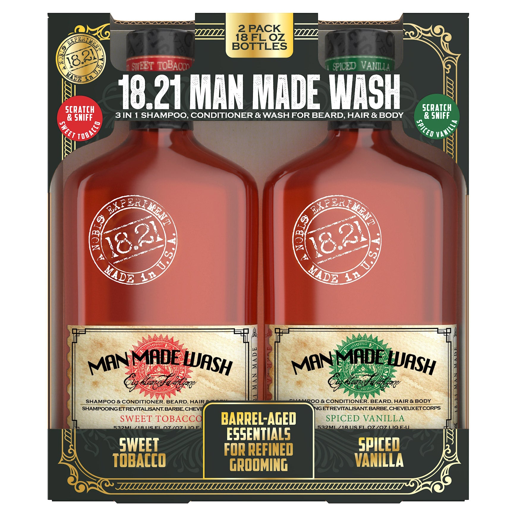 18.21 Man Made Wash, 3-In-1 Shampoo, Conditioner & Wash, 18 Fl Oz, 2-Pack