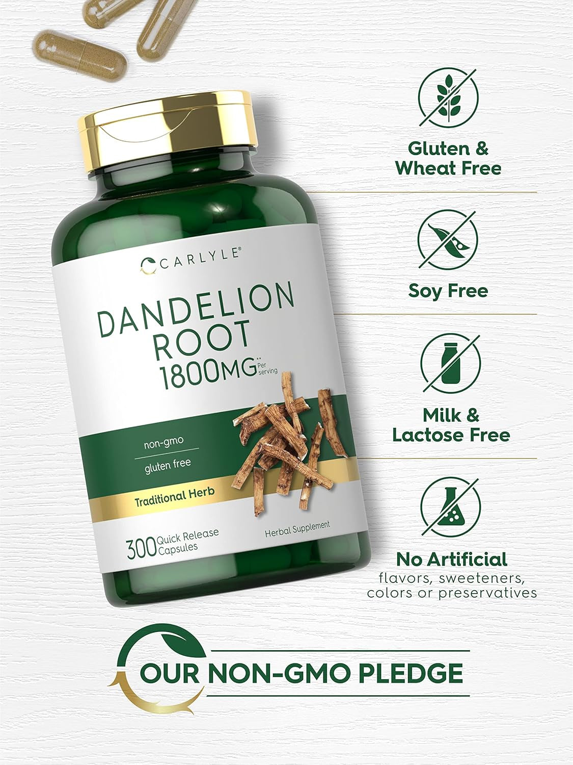 Carlyle Dandelion Root | 1800Mg | 300 Capsules | Non-Gmo, Gluten Free Supplement
