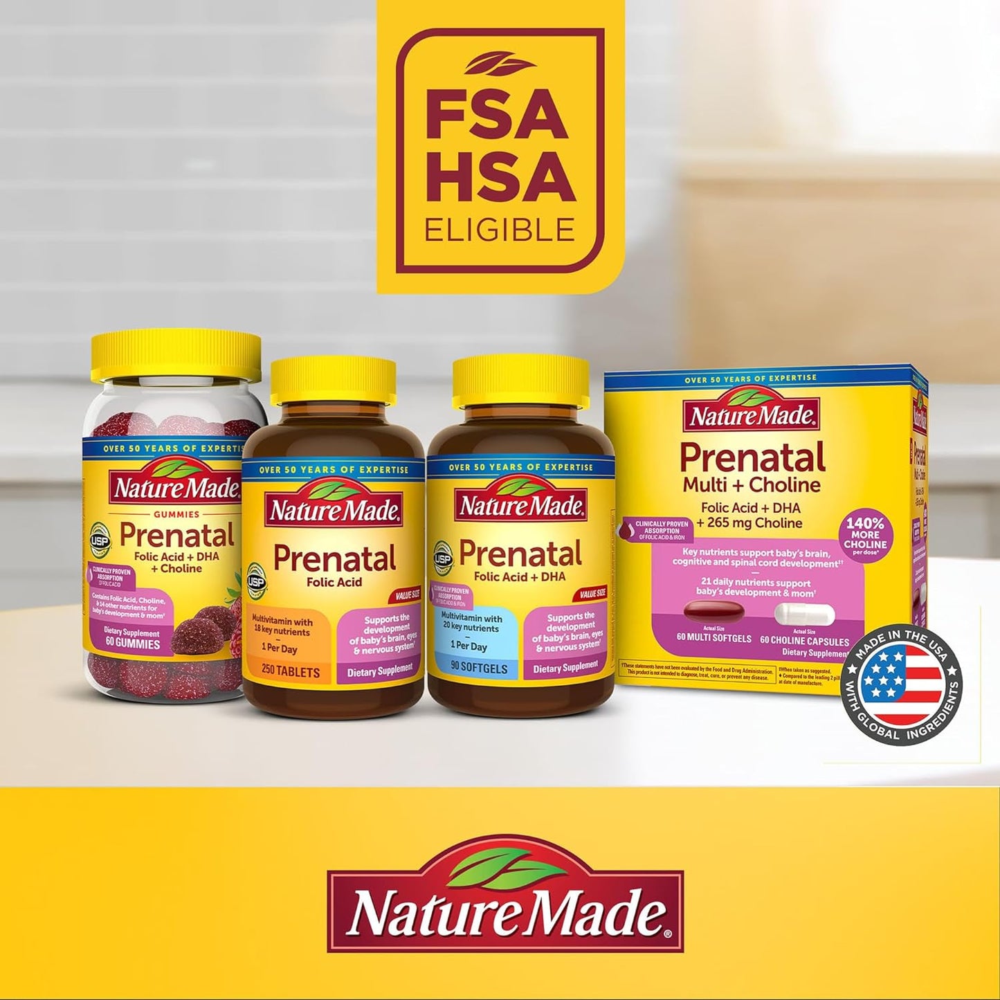 Nature Made Prenatal with Folic Acid + DHA, Prenatal Vitamin and Mineral Supplement for Daily Nutritional Support, 60 Softgels, 60 Day Supply
