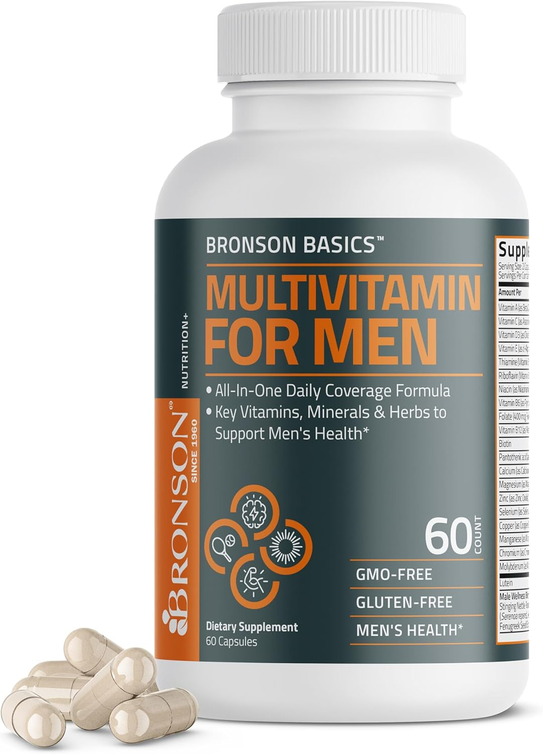 Bronson Multivitamin for Men All-In-One Daily Coverage Formula Key Vitamins, Minerals & Herbs to Support Men'S Health, 60 Capsules