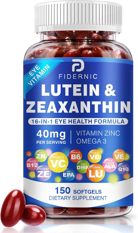 Lutein and Zeaxanthin Supplement - Eye Vitamins, 40 Mg Lutein & 8 Mg Zeaxanthin with Vitamins C, E, Zinc, Omega-3 & Coq10 for Blue Light Protection, Eye Health Support - 150 Softgels
