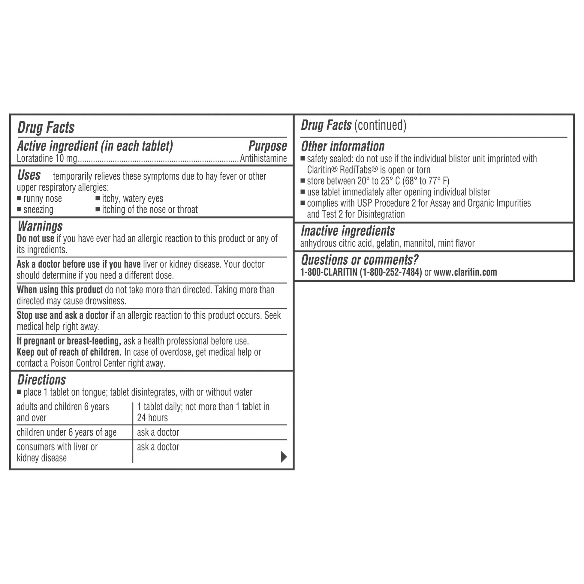 Claritin Reditabs 10 Mg 24 Hour Non-Drowsy, 70 Disintegrating Tablets