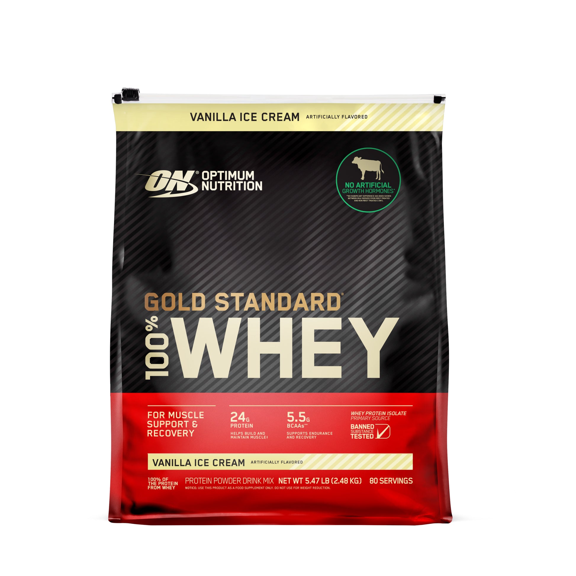 Optimum Nutrition Gold Standard 100% Whey Protein Powder, Vanilla Ice Cream, 5.47 Lbs