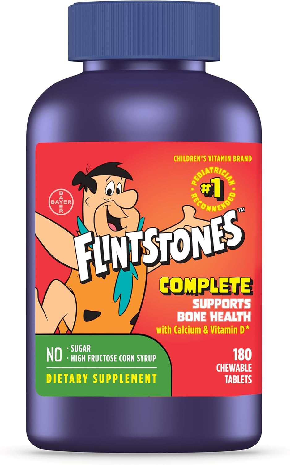 Flintstones Chewable Kids Vitamins, Complete Multivitamin for Kids and Toddlers with Iron, Calcium, Vitamin C, Vitamin D & More, 180Ct