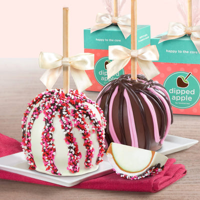 Home Delivery Milk and White Chocolate Covered Caramel Apples Pair - 2 Count Gift Boxes 