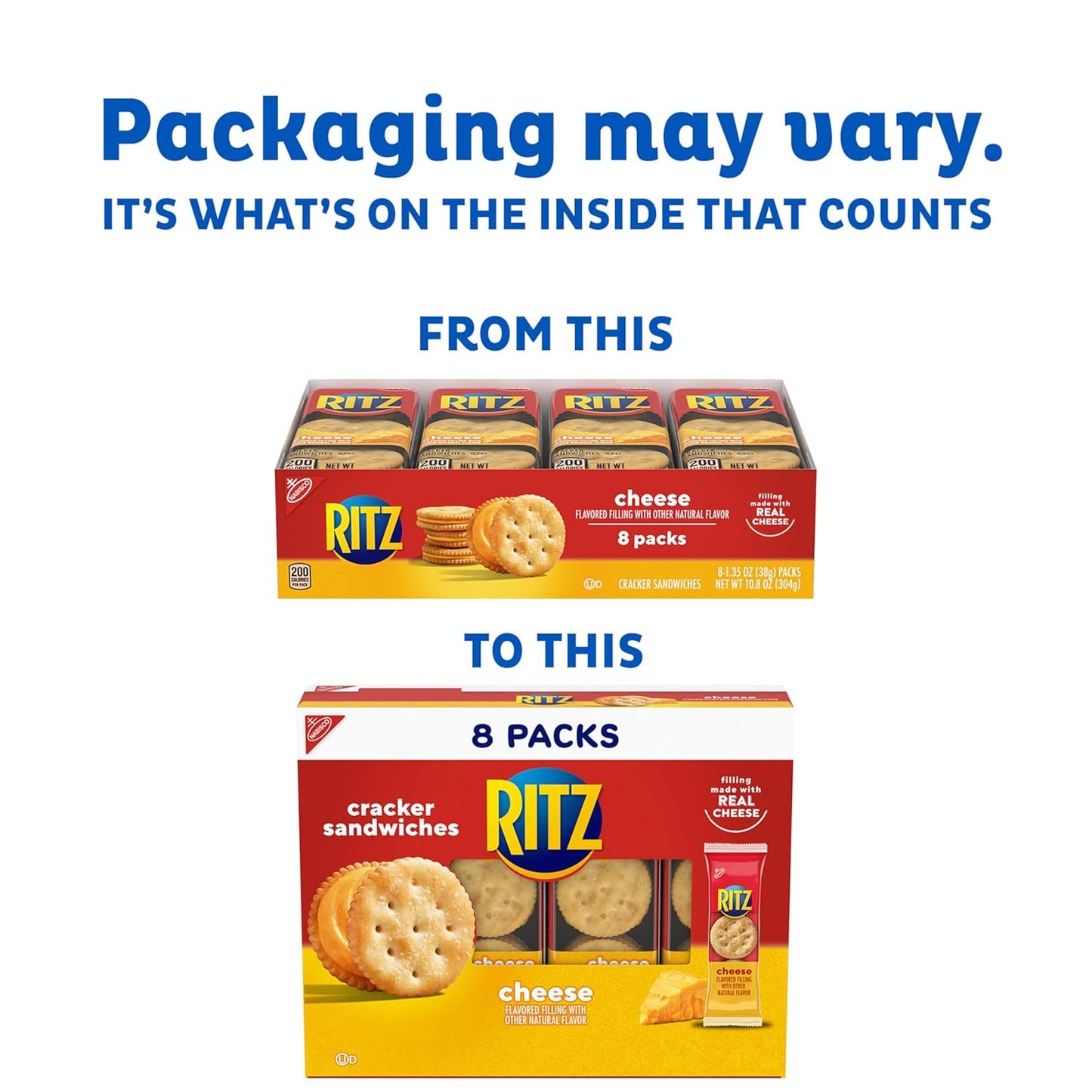 RITZ Cheese Sandwich Crackers, Lunch Snacks, 8 Ct. Case of 6