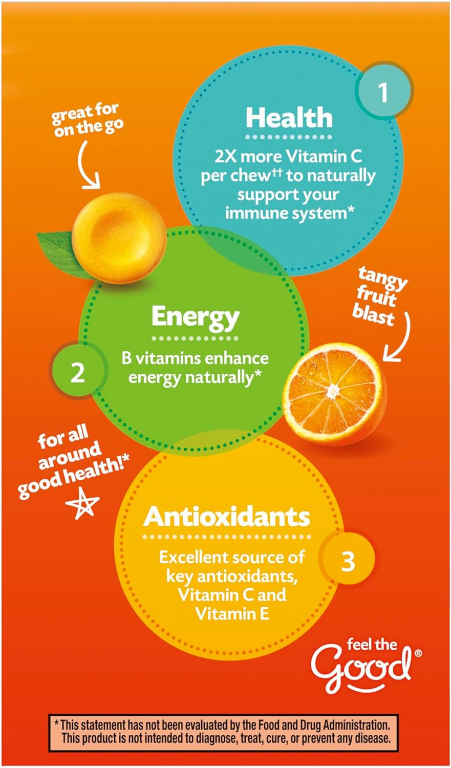Emergen-C Chewable Vitamin C 1000Mg, with B Vitamins and Antioxidants Tablet (40 Count, Orange Blast Flavor), Dietary Supplement